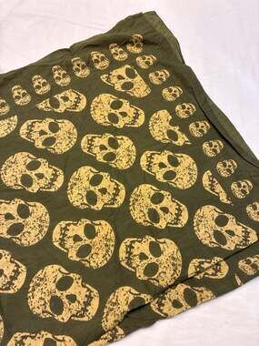 Alexander McQueen Distressed Skull Print Silk Scarf Army Green